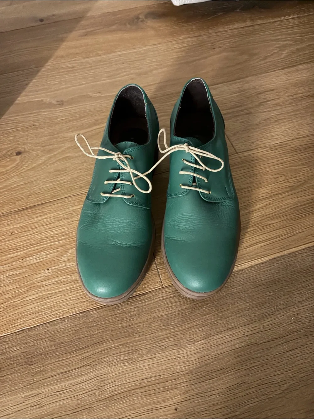 Green Leather women’s Lace-Up Oxford Shoes